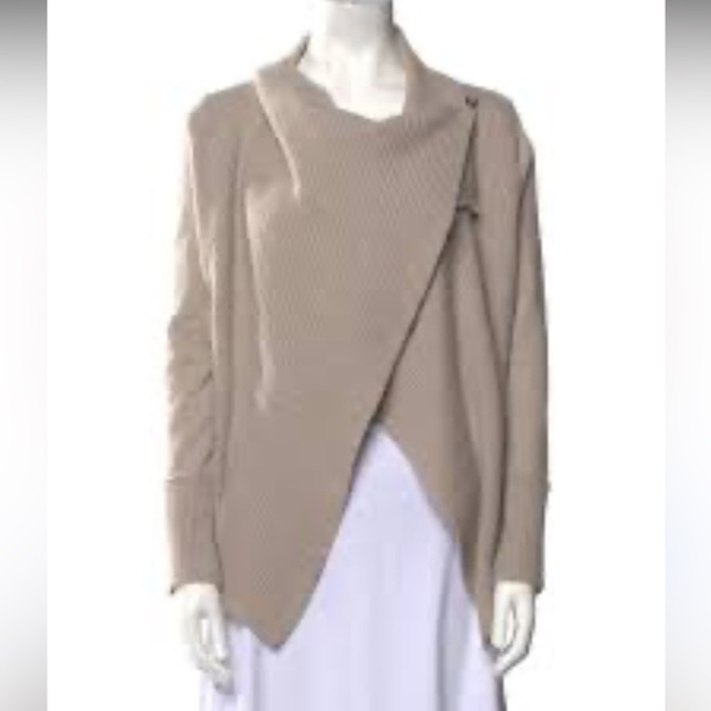 🇪🇸🧋360 Cashmere Cowl Neck Cardigan Sweater | XS | Neutral ribbed knit